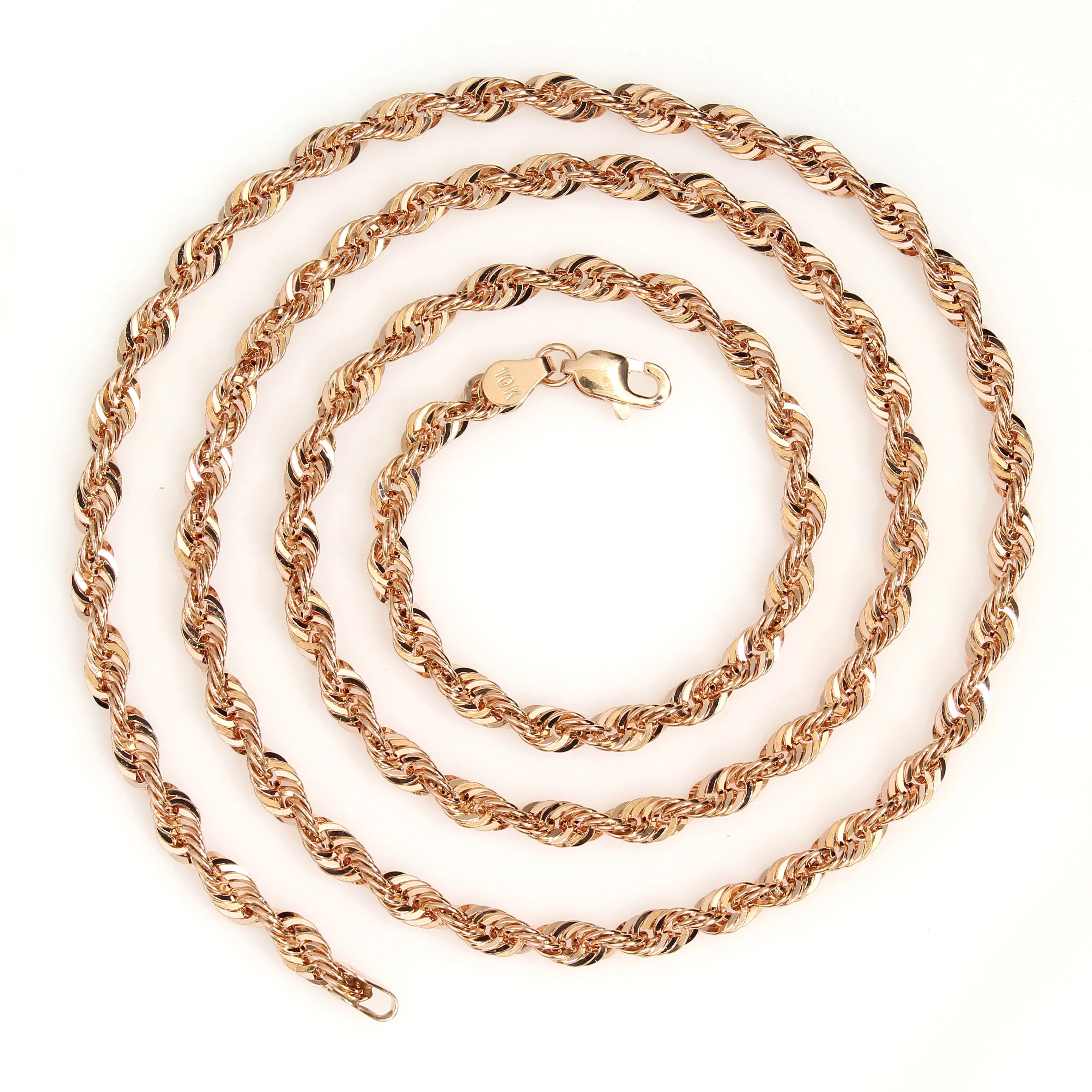 10k 6mm Rose Gold Light Weight Diamond Cut Rope Chains