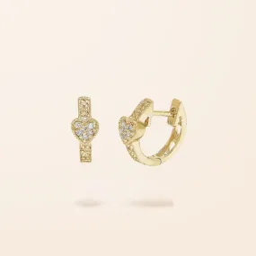 14K Gold Diamond Heart Huggie Earrings