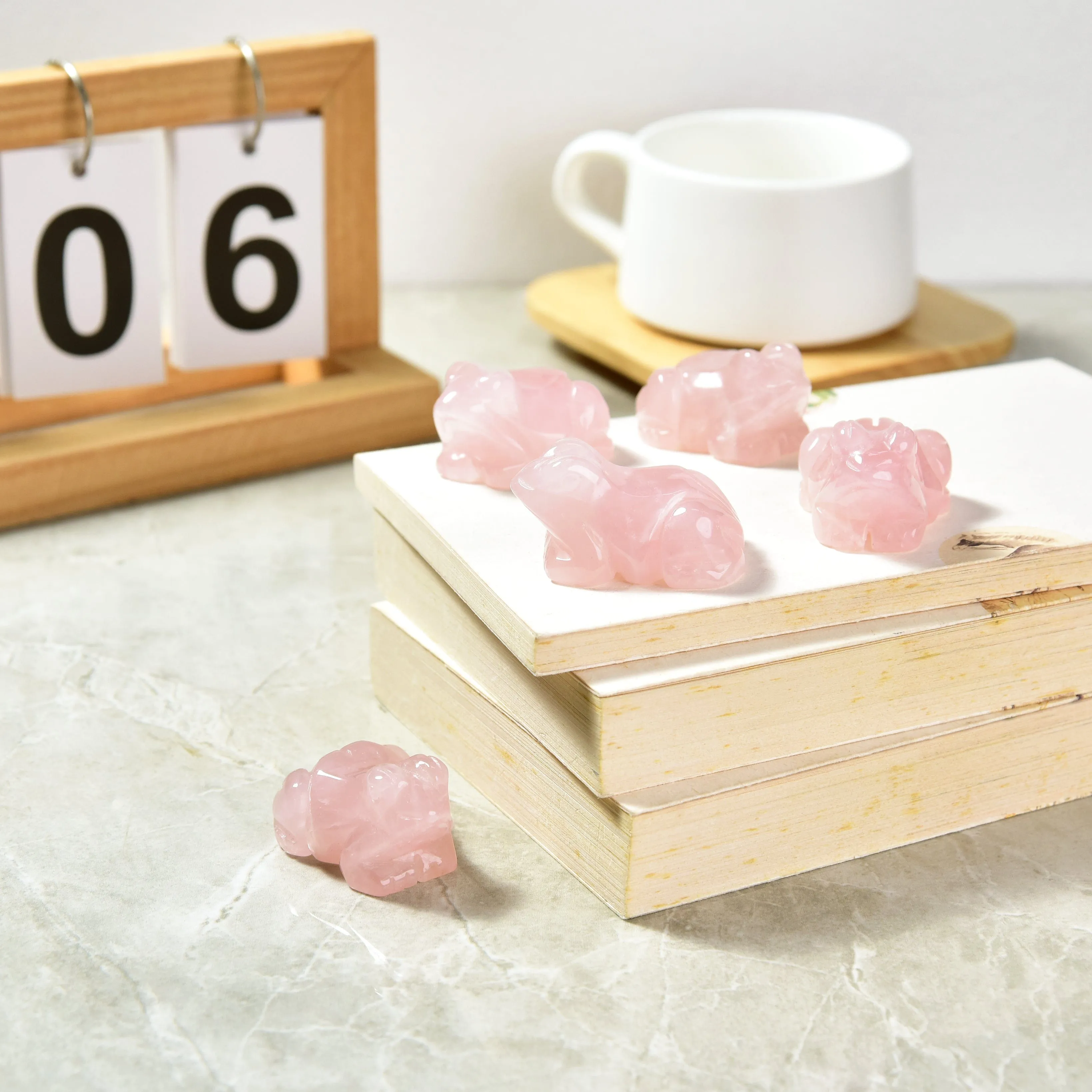 2 Rose Quartz Frog Natural Gemstone Carving