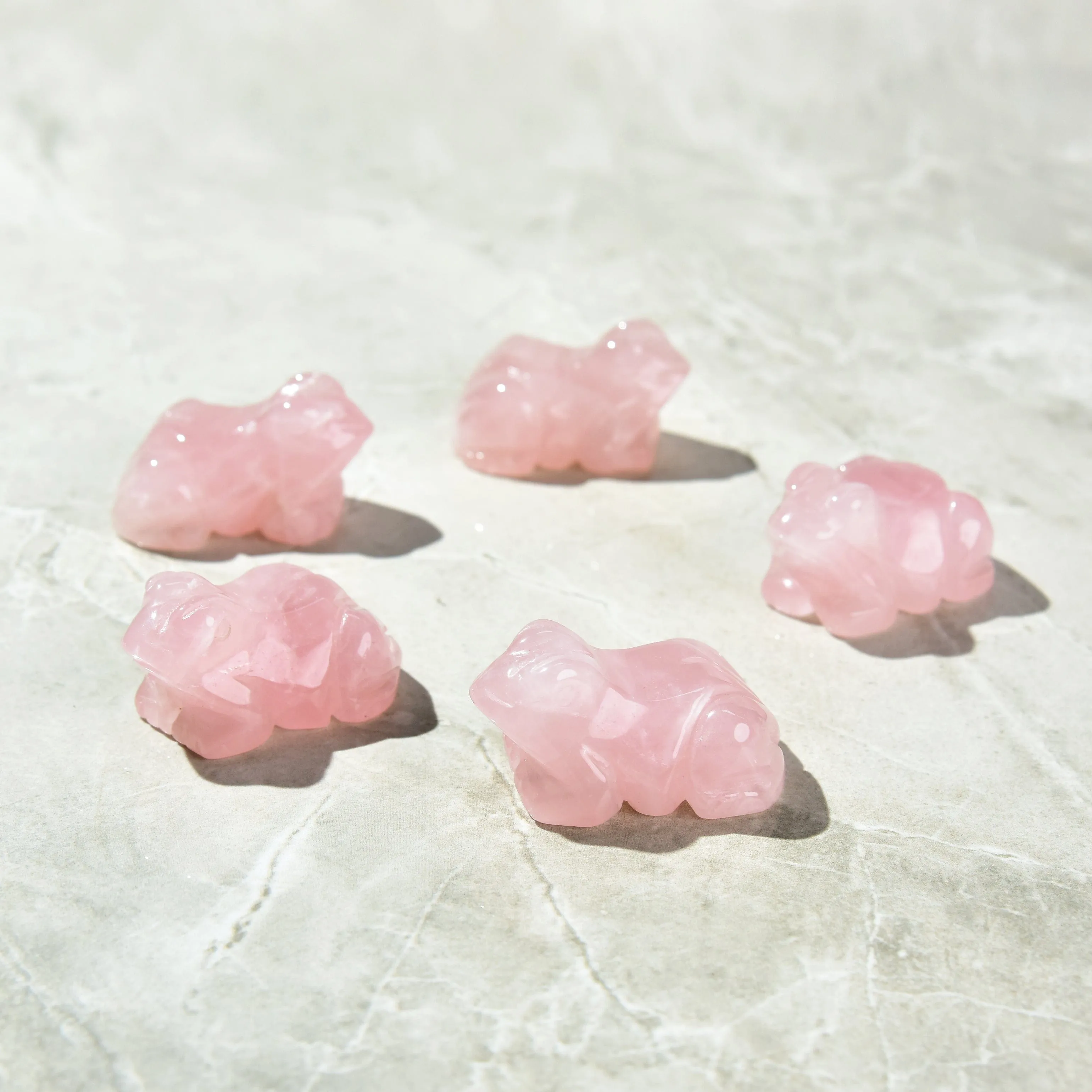 2 Rose Quartz Frog Natural Gemstone Carving