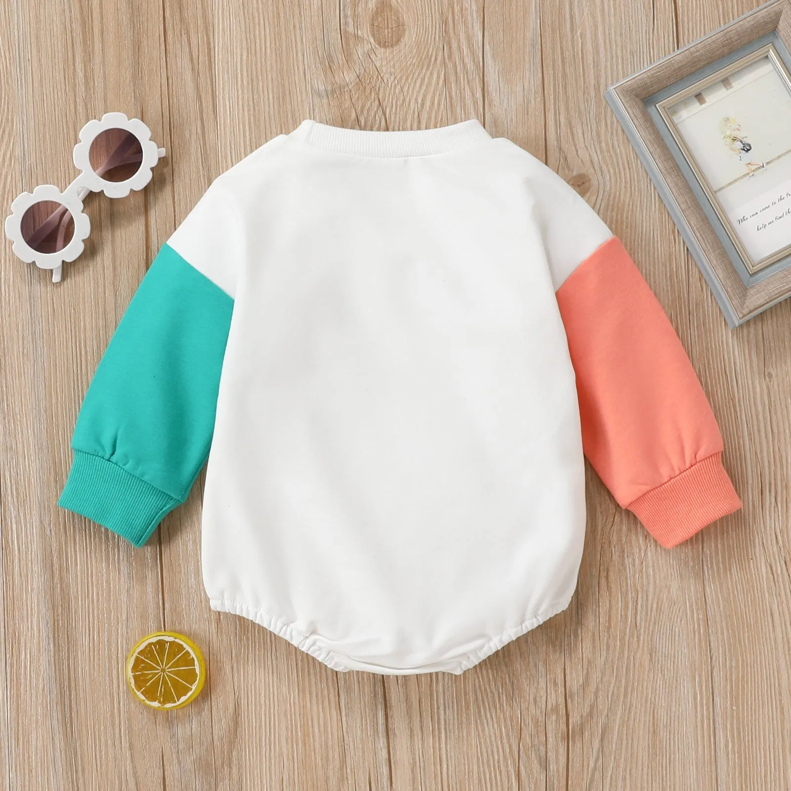 3-18M Letter Print Colorblock Long Sleeve Onesies Romper Jumpsuit Baby Wholesale Clothing