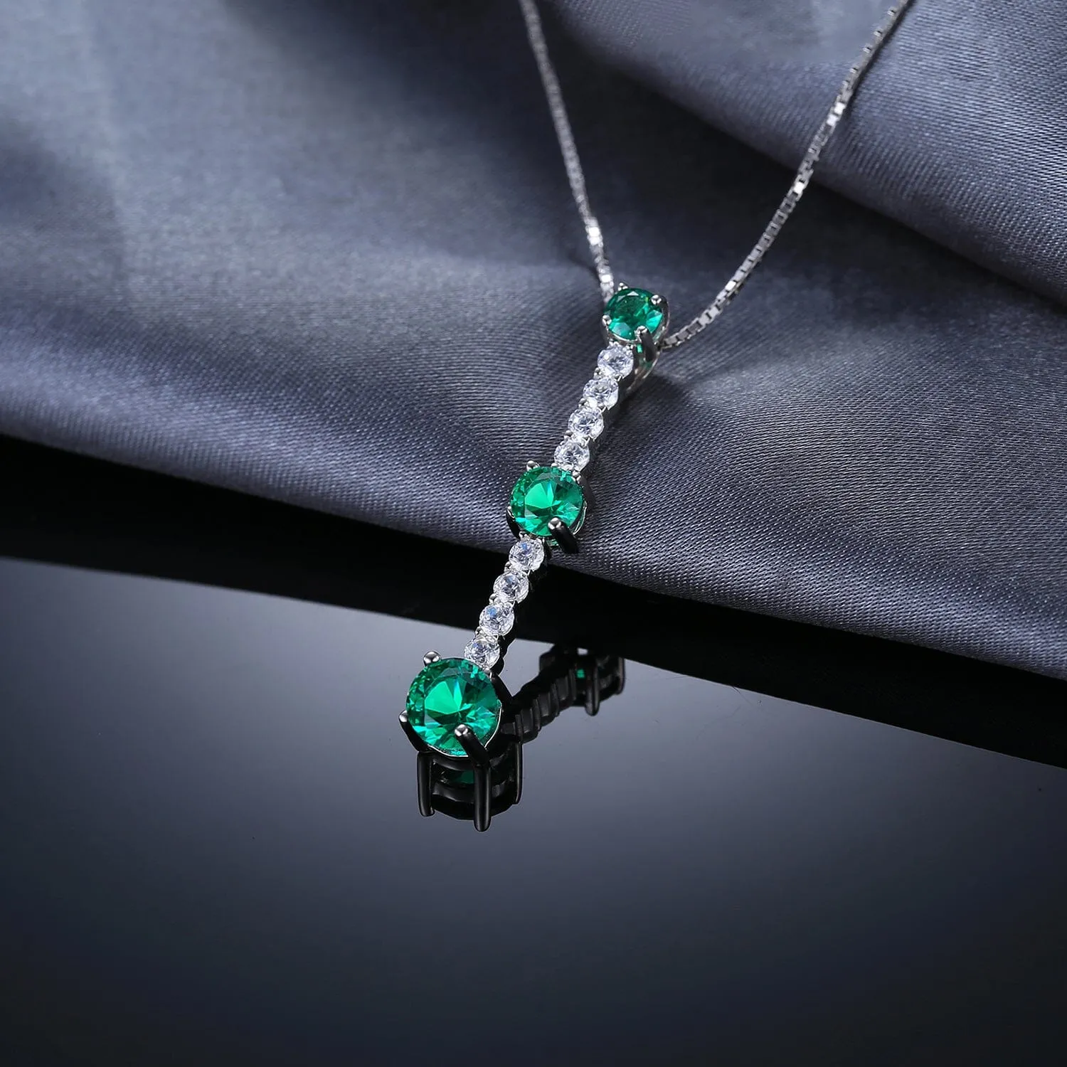 3 Round Stone Green Emerald Pendant - 925 Sterling Silver