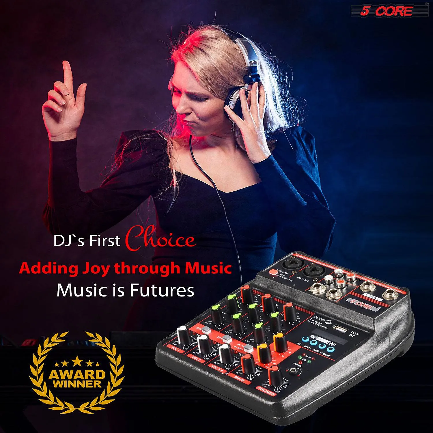 4 Channel Mini Audio Mixer Bluetooth USB DJ Console  Sound Card Studio