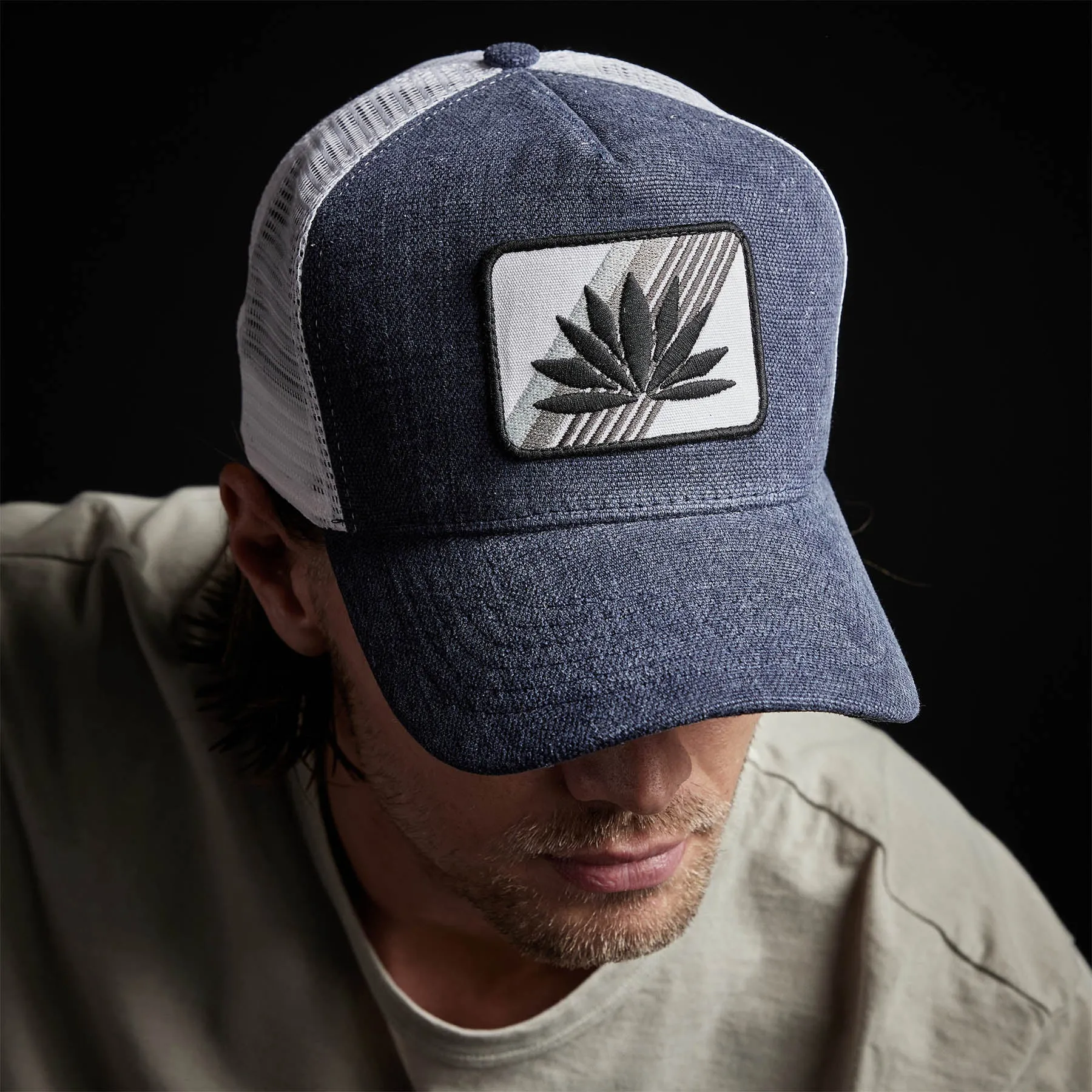 Agave Patch Linen Trucker Hat - Marine