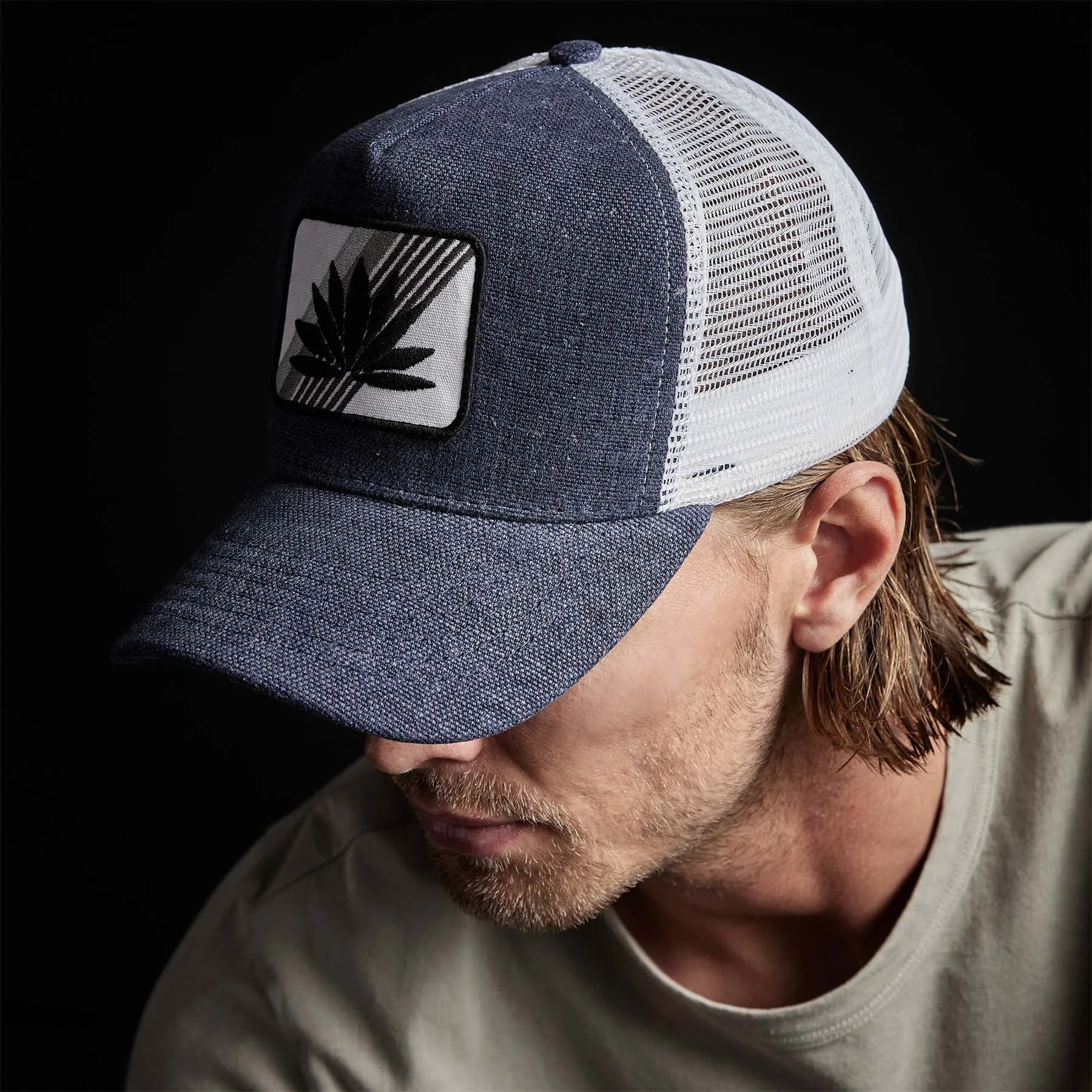 Agave Patch Linen Trucker Hat - Marine