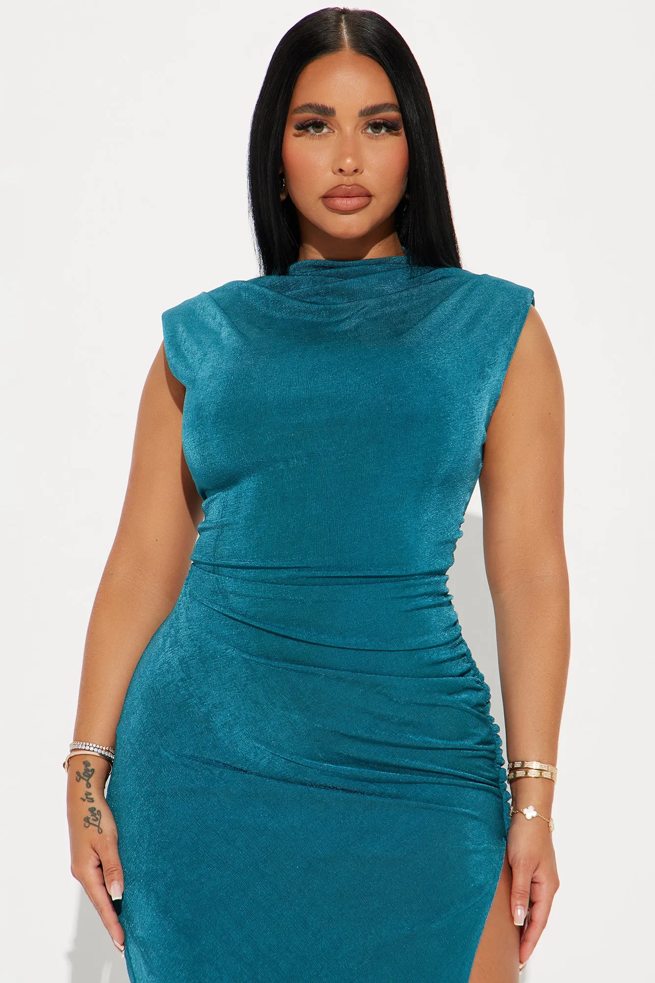 Alice Ruched Midi Dress - Teal