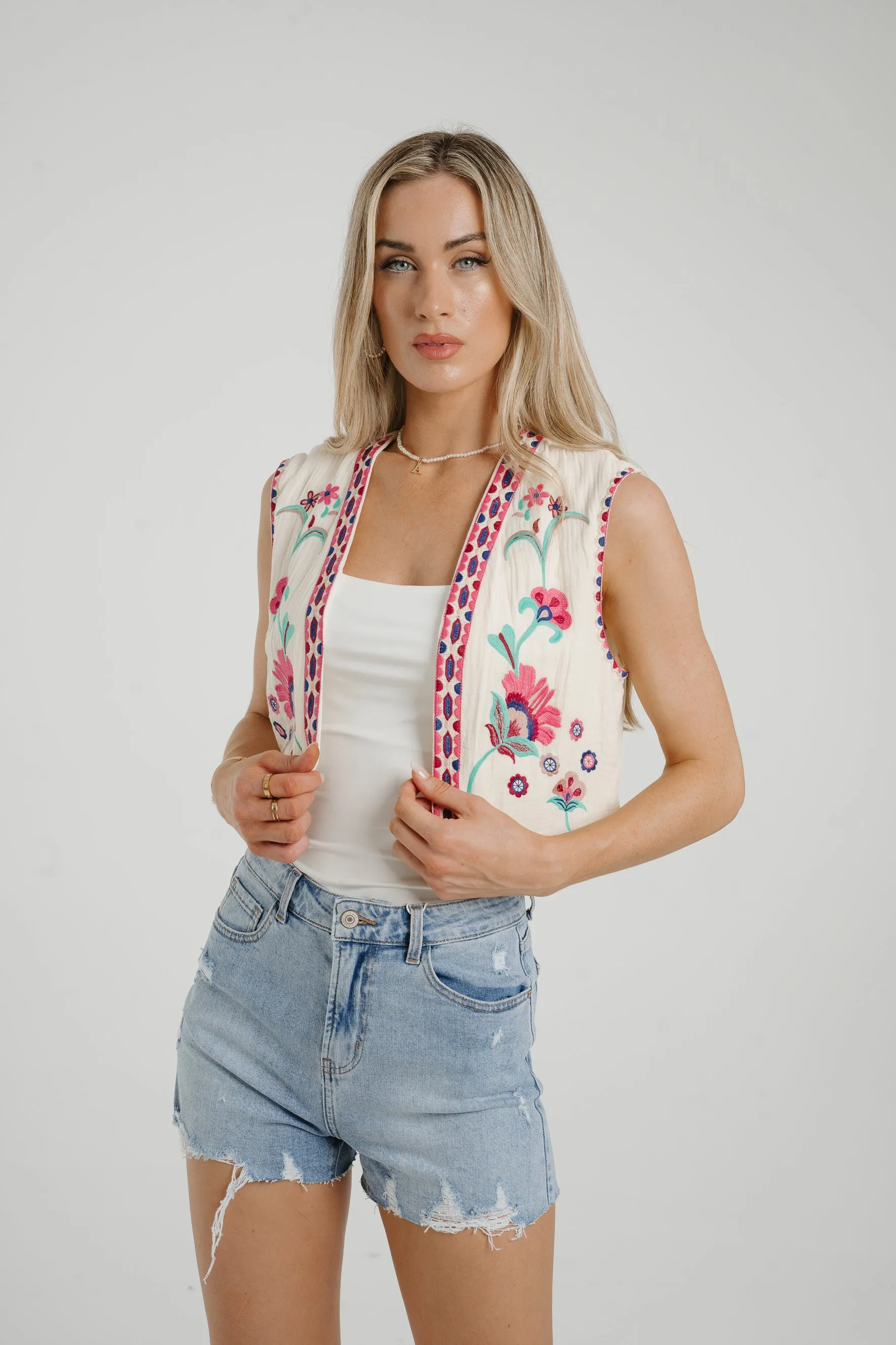 Ally Embroidered Waistcoat In Pink Mix