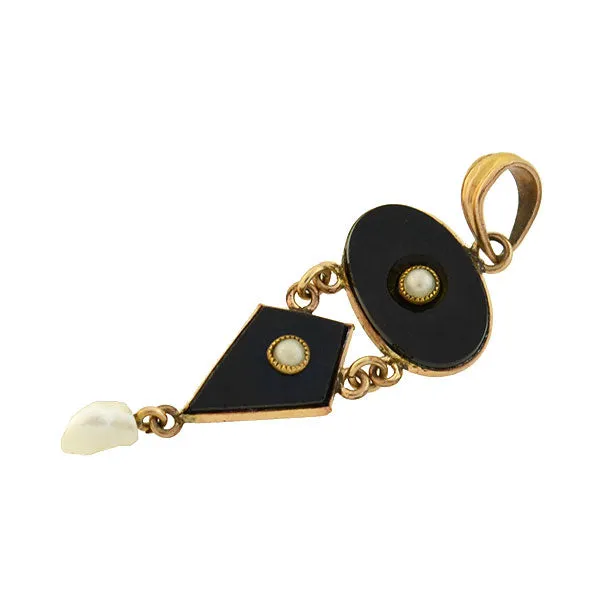 Art Deco 10kt Gold Petite Onyx Pearl Pendant