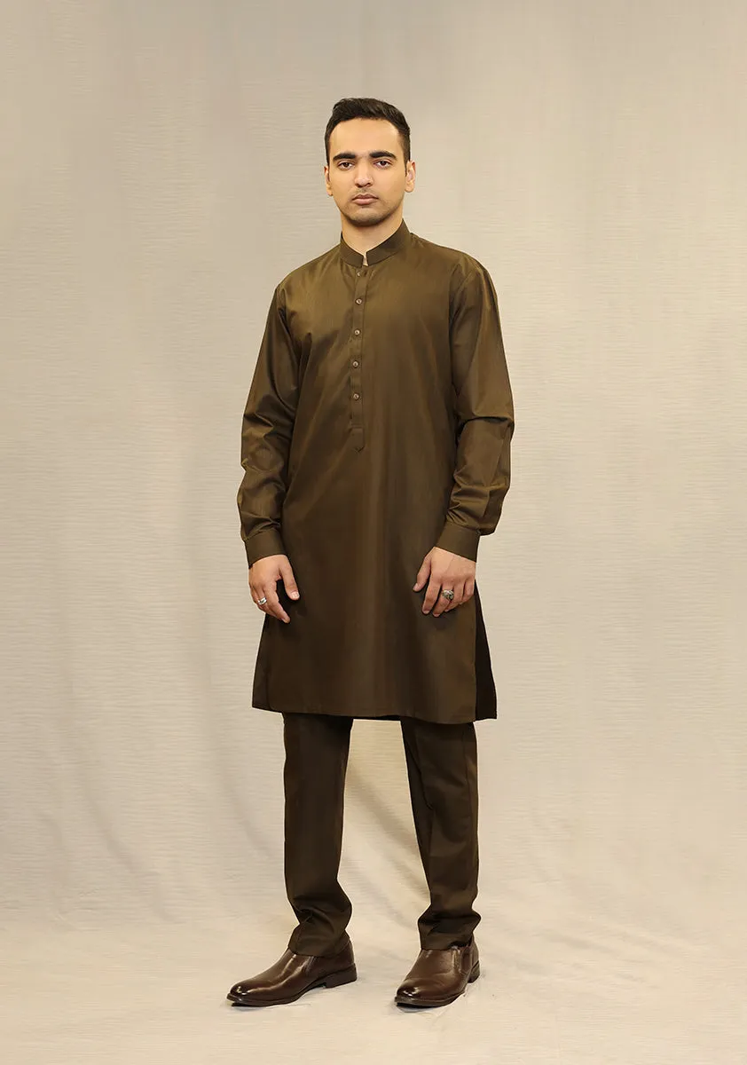 Basic Poly Viscose Maluki Military Olive Slim Fit Suit