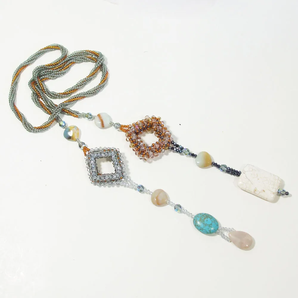 Batini, Lariat Seed Beaded Necklace