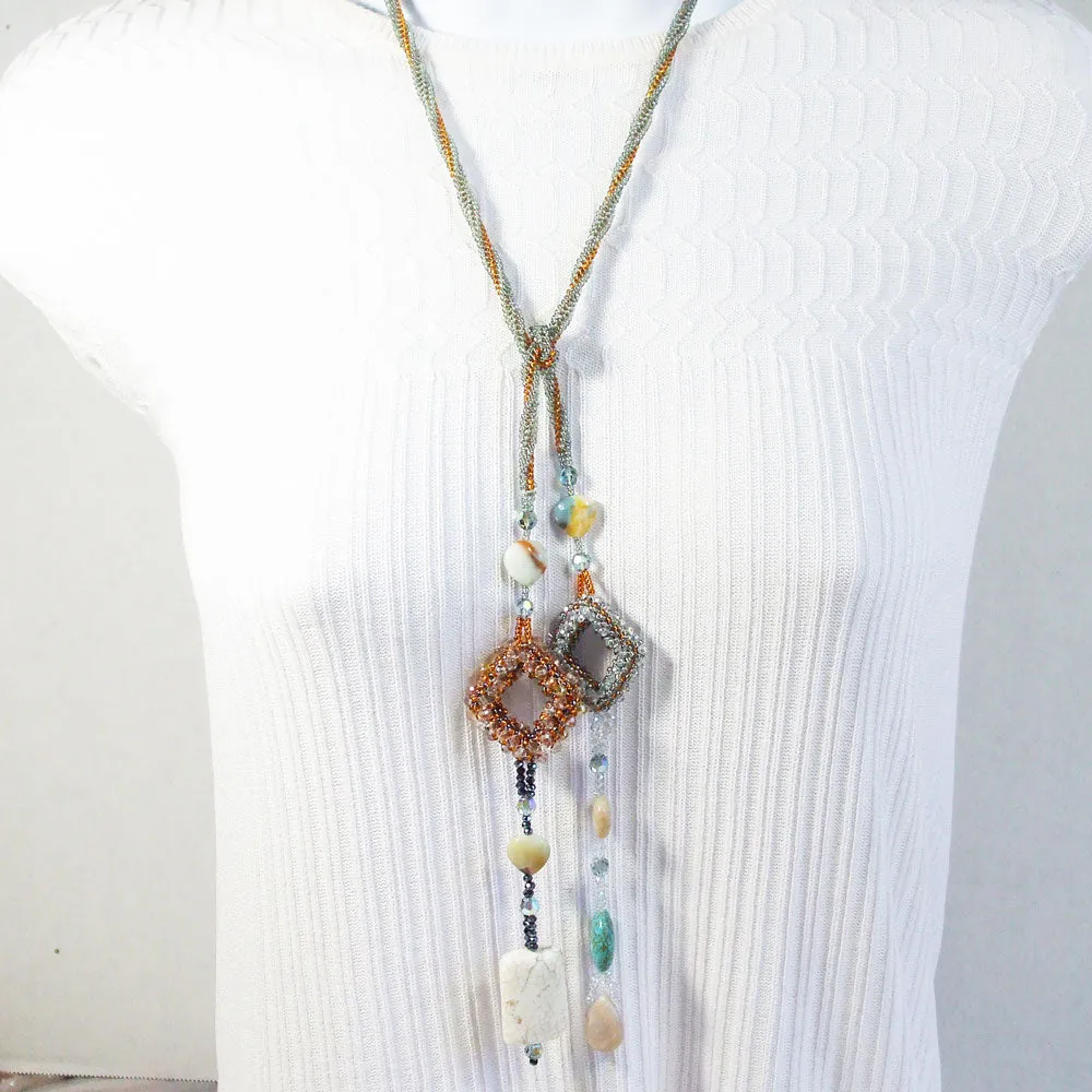 Batini, Lariat Seed Beaded Necklace