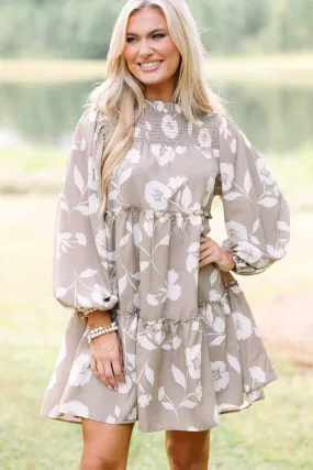 Be Your Best Taupe Brown Floral Babydoll Dress