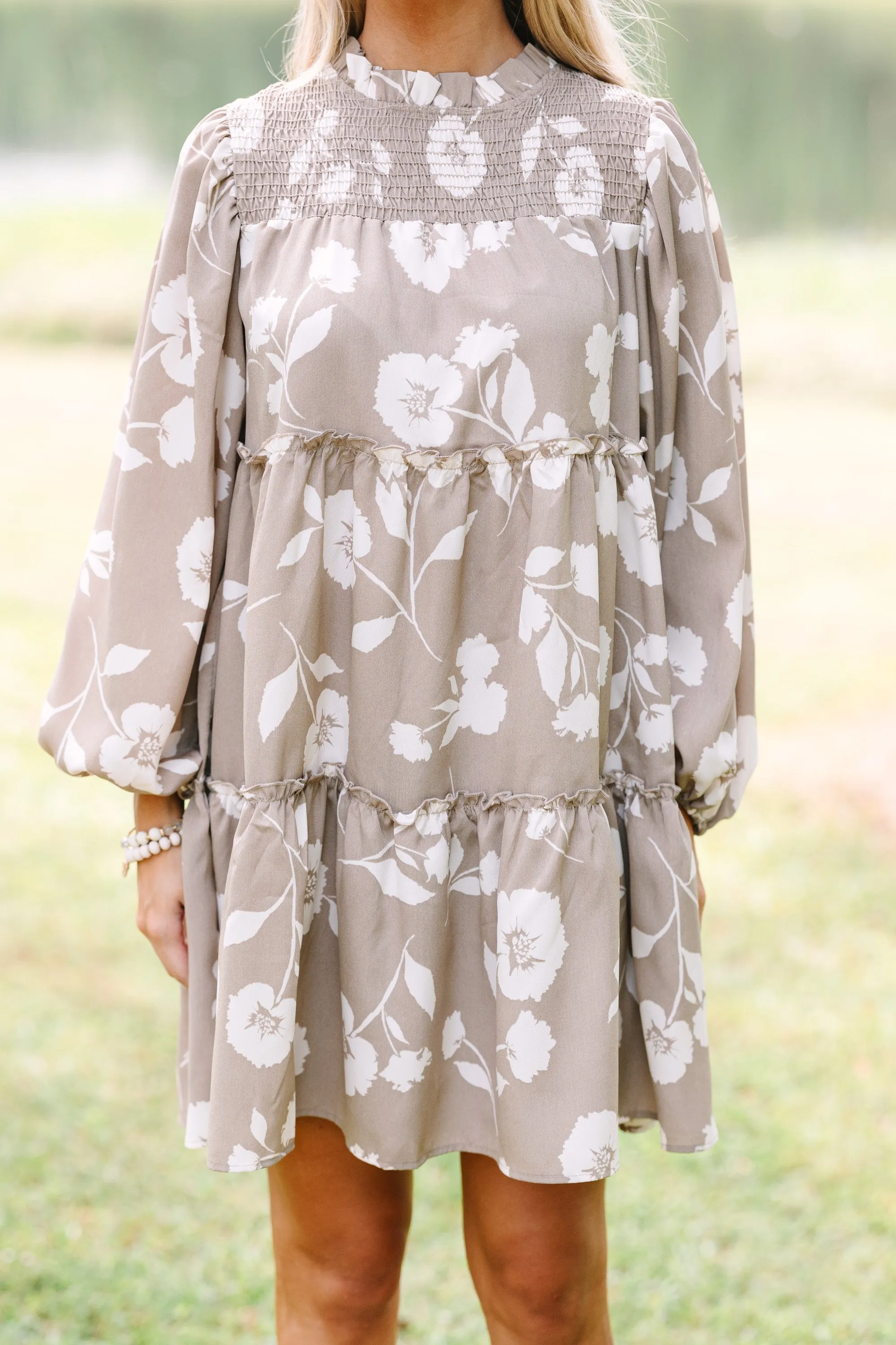 Be Your Best Taupe Brown Floral Babydoll Dress