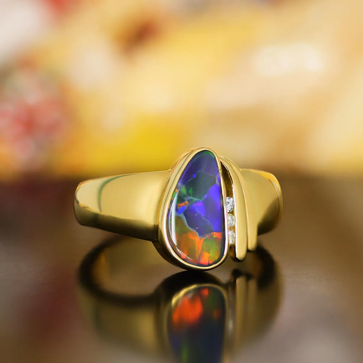 Black Opal Pear Ring