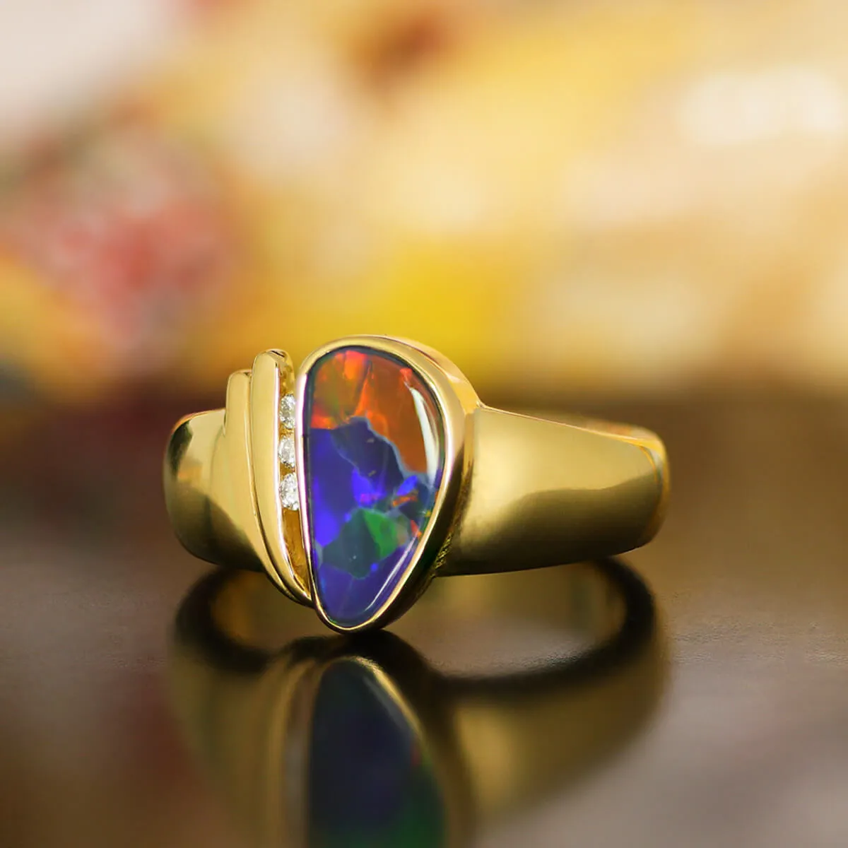 Black Opal Pear Ring