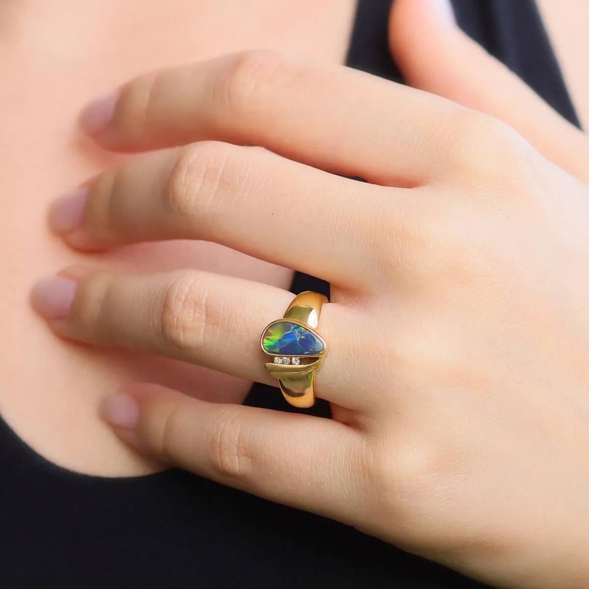 Black Opal Pear Ring