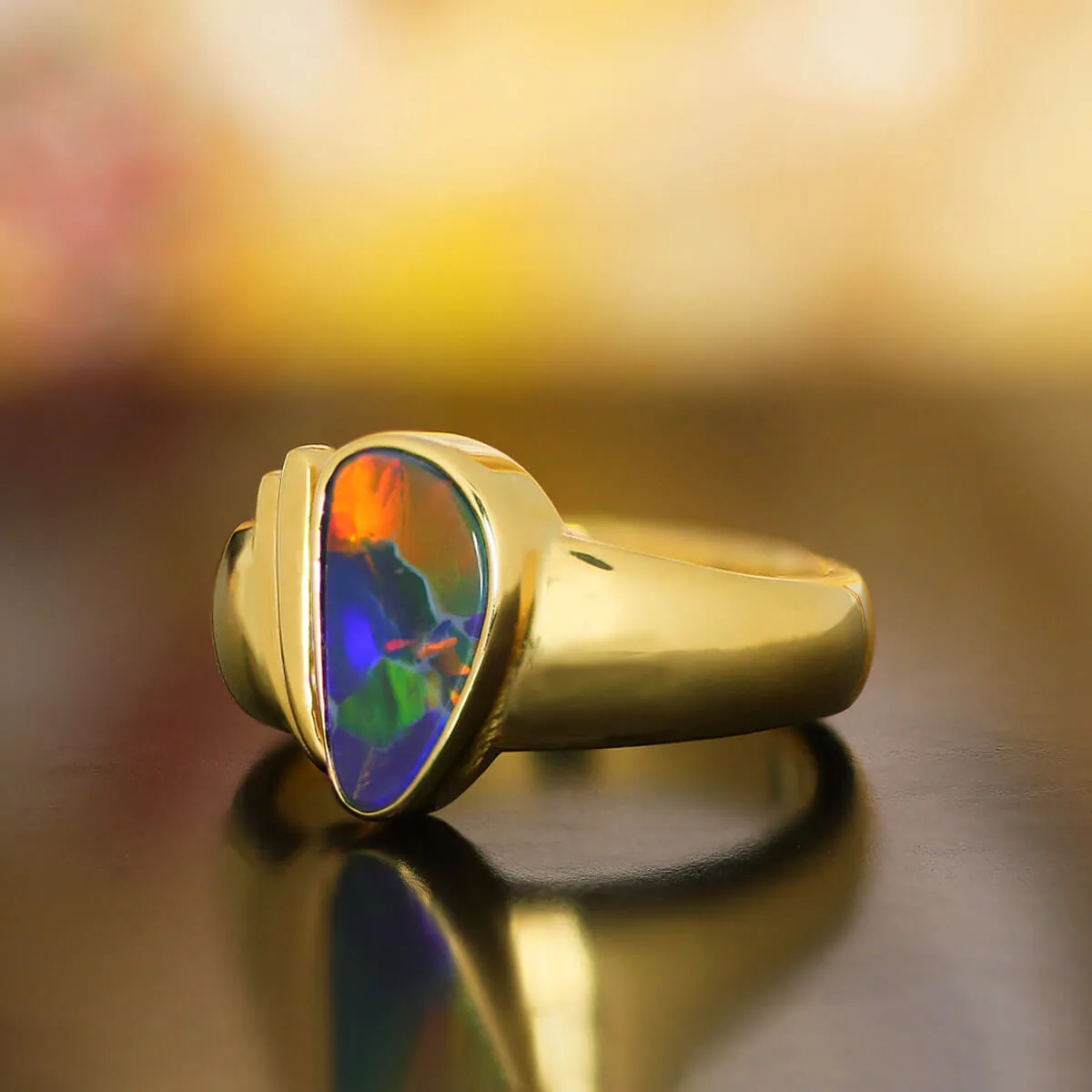 Black Opal Pear Ring