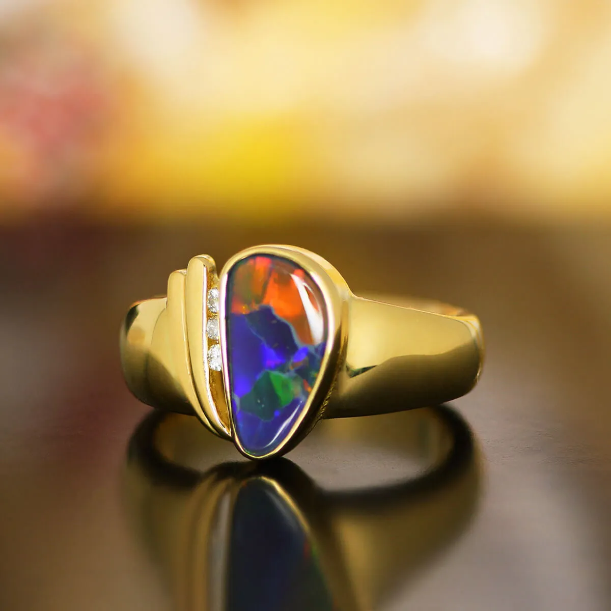 Black Opal Pear Ring