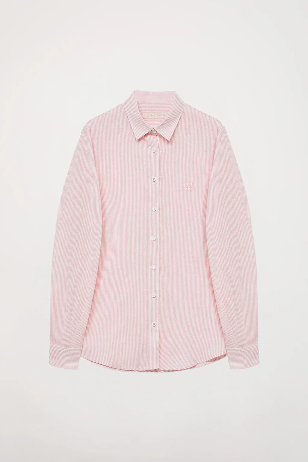 Camisa mil rayas rosa con detalle bordado en el pecho