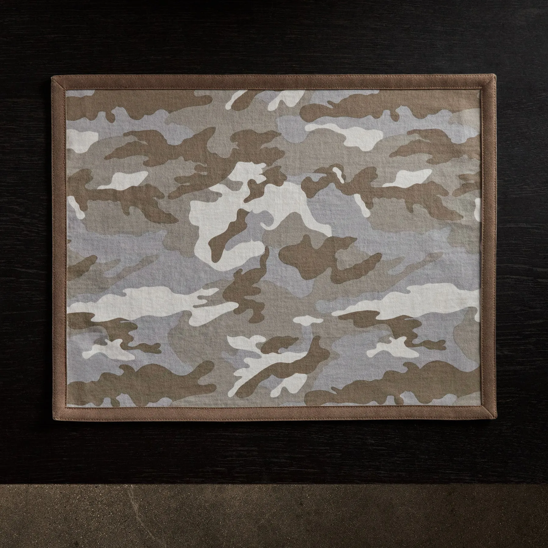 Camo Placemat with Suede Trim - Desert Camo/Natural