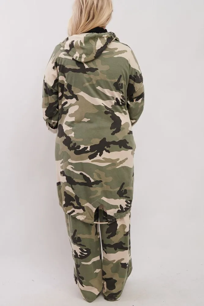 Camouflage Print Drawstring Hem Cotton Co-Ord