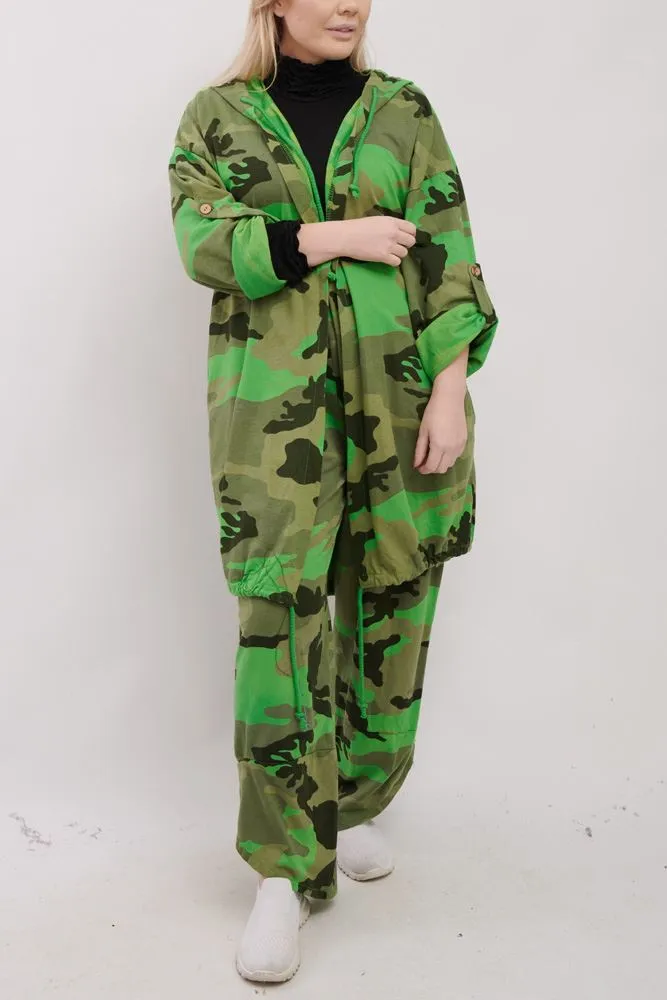 Camouflage Print Drawstring Hem Cotton Co-Ord