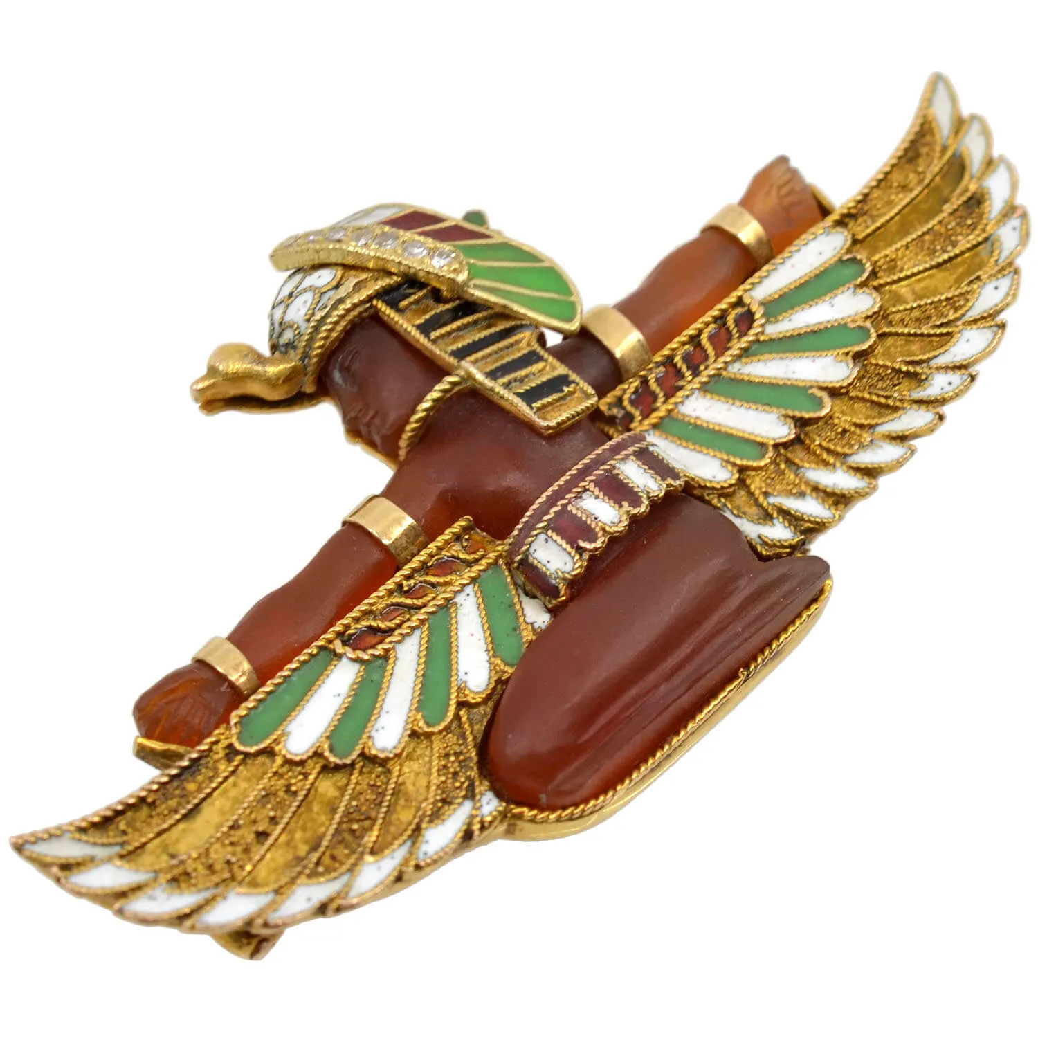 CARL BACHER Victorian Egyptian Revival 14kt Carnelian   Diamond Pharaoh Pin