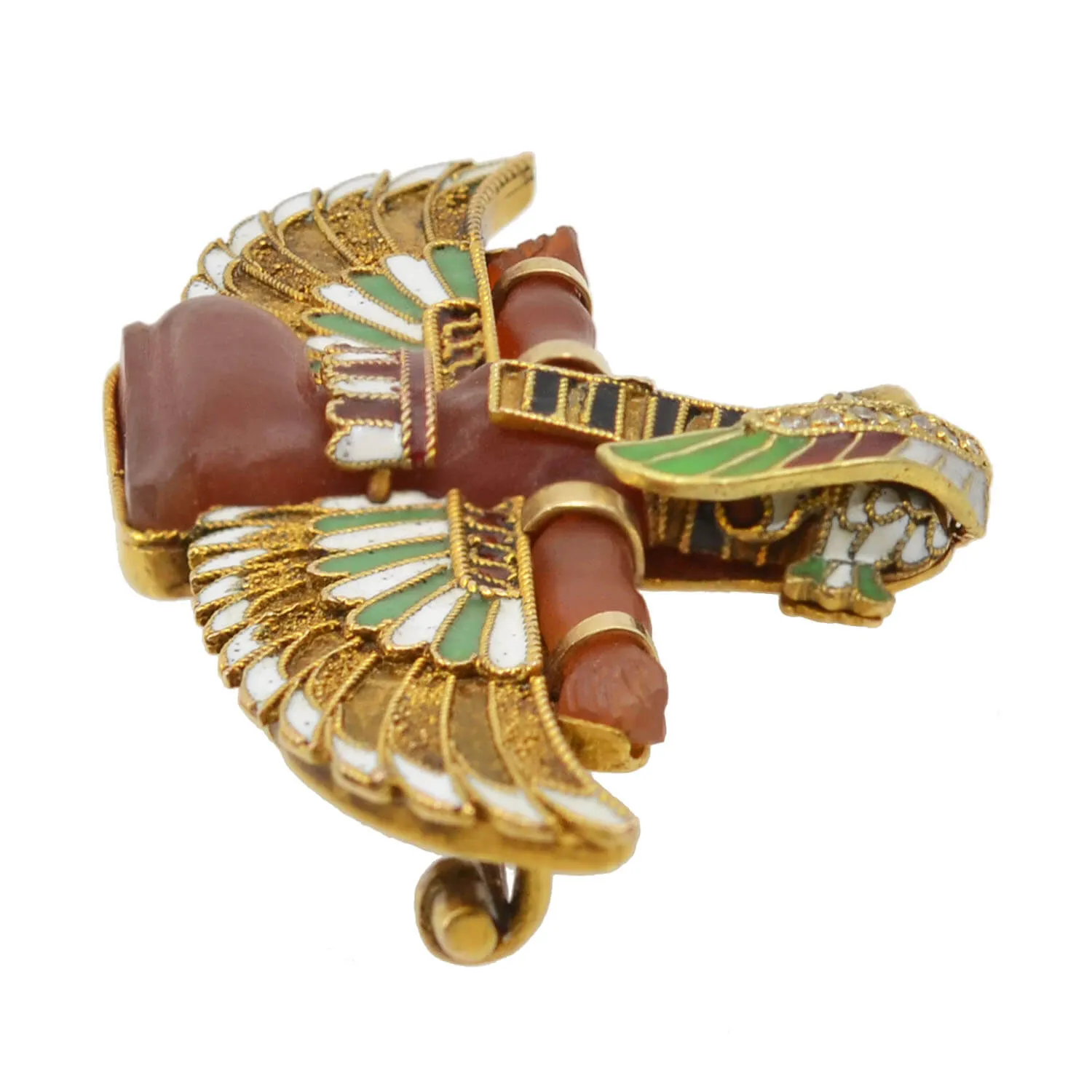 CARL BACHER Victorian Egyptian Revival 14kt Carnelian   Diamond Pharaoh Pin