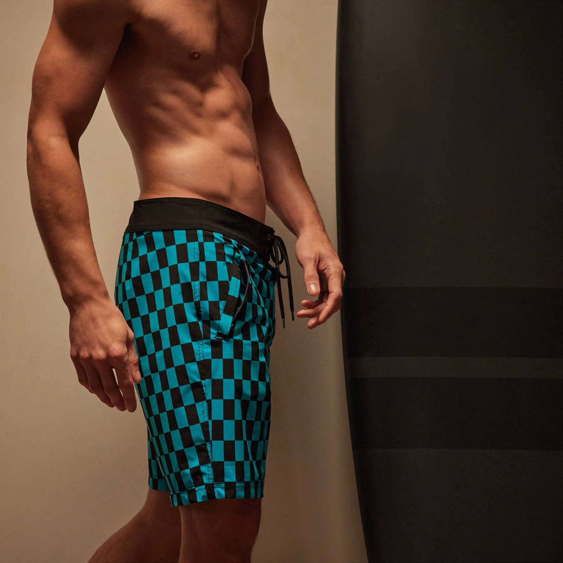 Checkered Boardshort - Black/Blue Lagoon