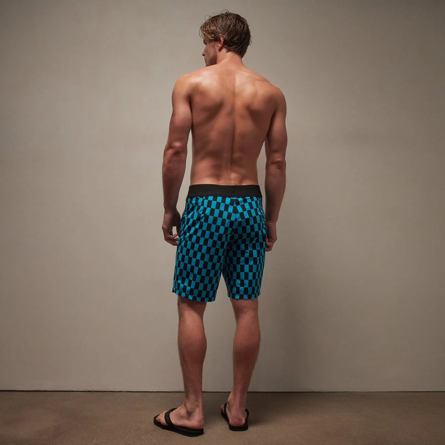 Checkered Boardshort - Black/Blue Lagoon