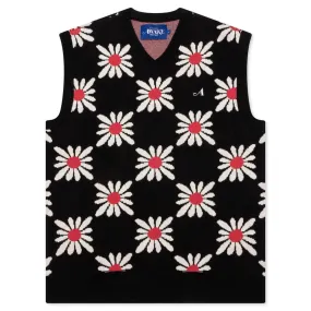 Checkered Floral Sweater Vest - Black Floral