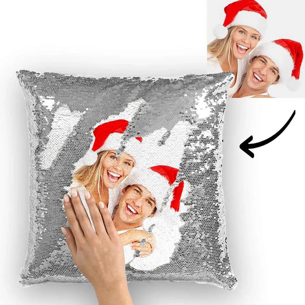 Christmas Gifts Couple Photo Personalised Magic Sequins Pillow Multicolor Shiny 15.75''*15.75''