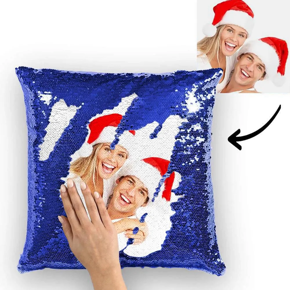 Christmas Gifts Couple Photo Personalised Magic Sequins Pillow Multicolor Shiny 15.75''*15.75''