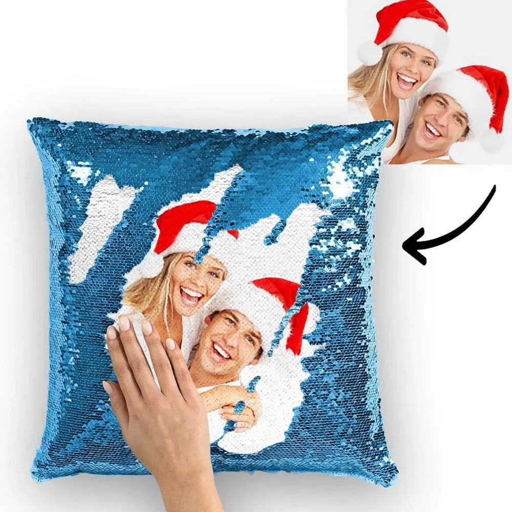 Christmas Gifts Couple Photo Personalised Magic Sequins Pillow Multicolor Shiny 15.75''*15.75''