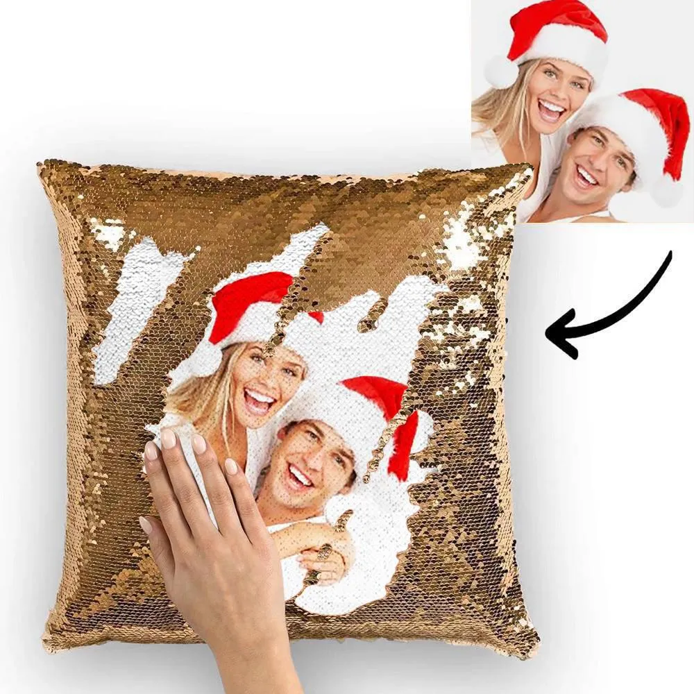 Christmas Gifts Couple Photo Personalised Magic Sequins Pillow Multicolor Shiny 15.75''*15.75''