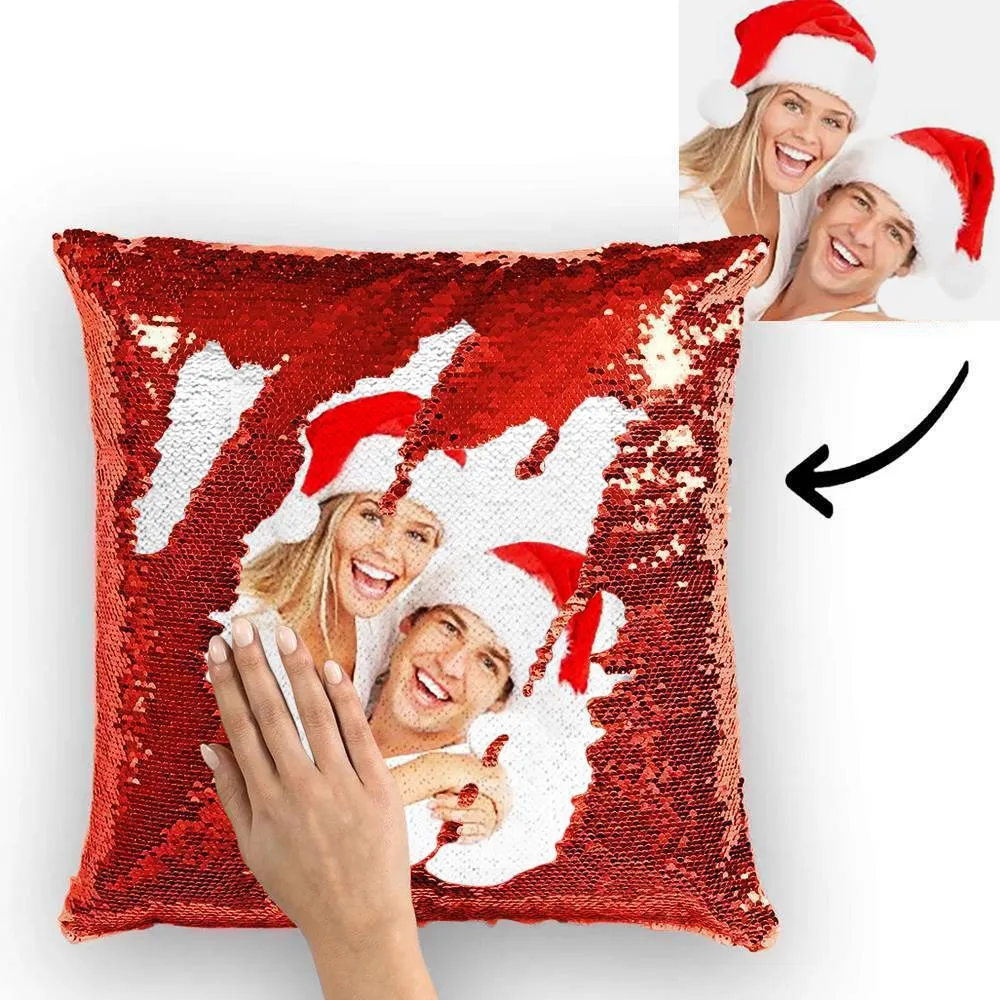 Christmas Gifts Couple Photo Personalised Magic Sequins Pillow Multicolor Shiny 15.75''*15.75''