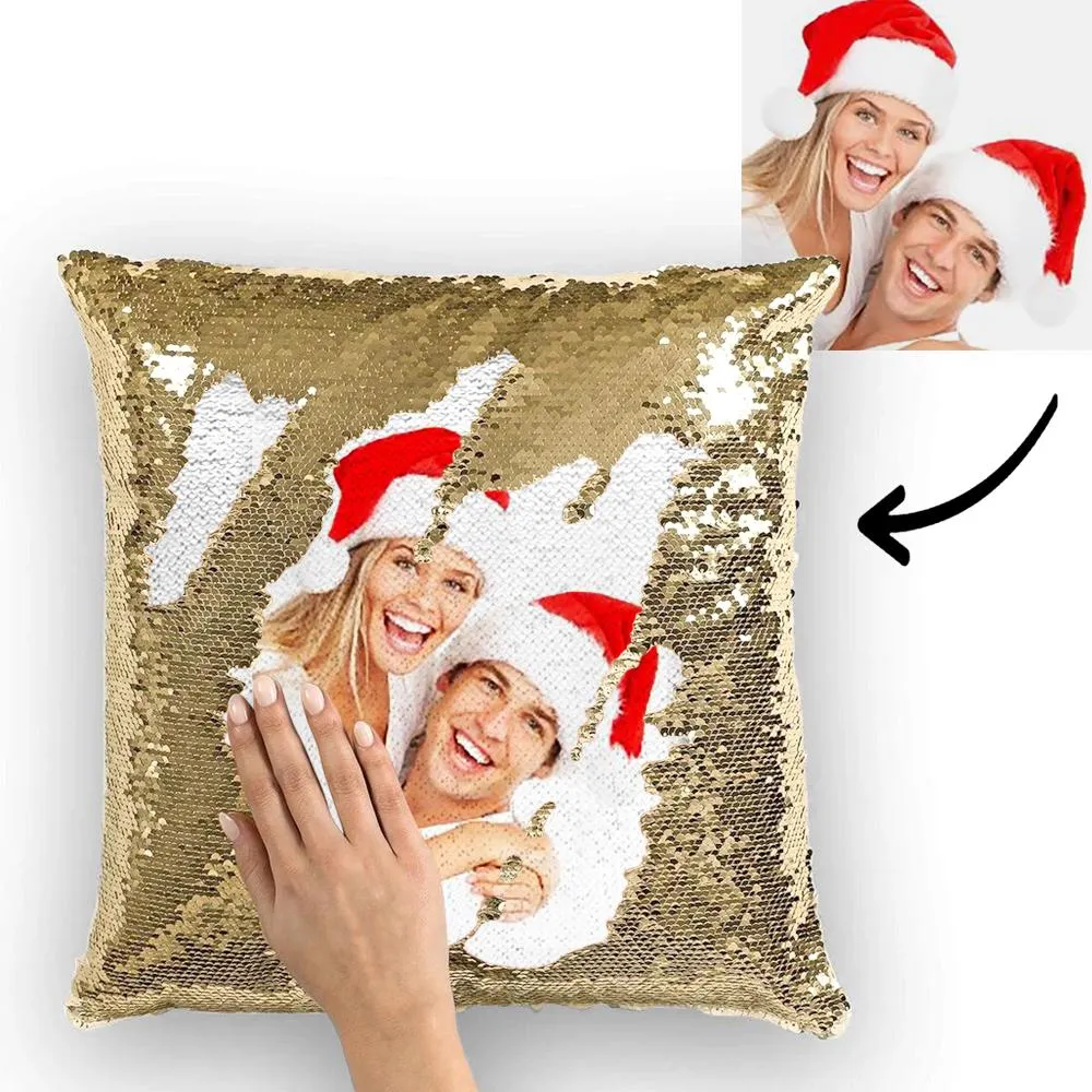 Christmas Gifts Couple Photo Personalised Magic Sequins Pillow Multicolor Shiny 15.75''*15.75''