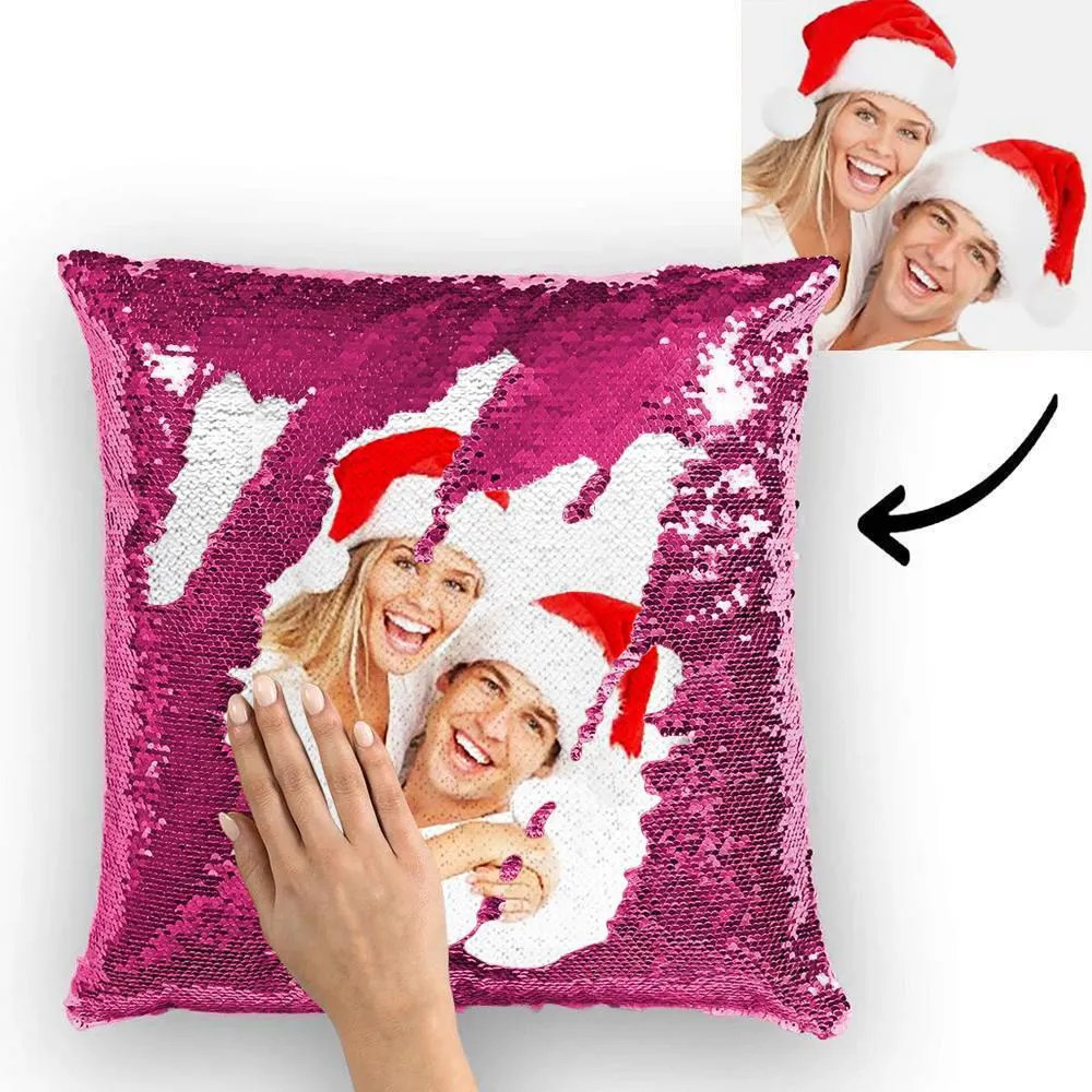 Christmas Gifts Couple Photo Personalised Magic Sequins Pillow Multicolor Shiny 15.75''*15.75''