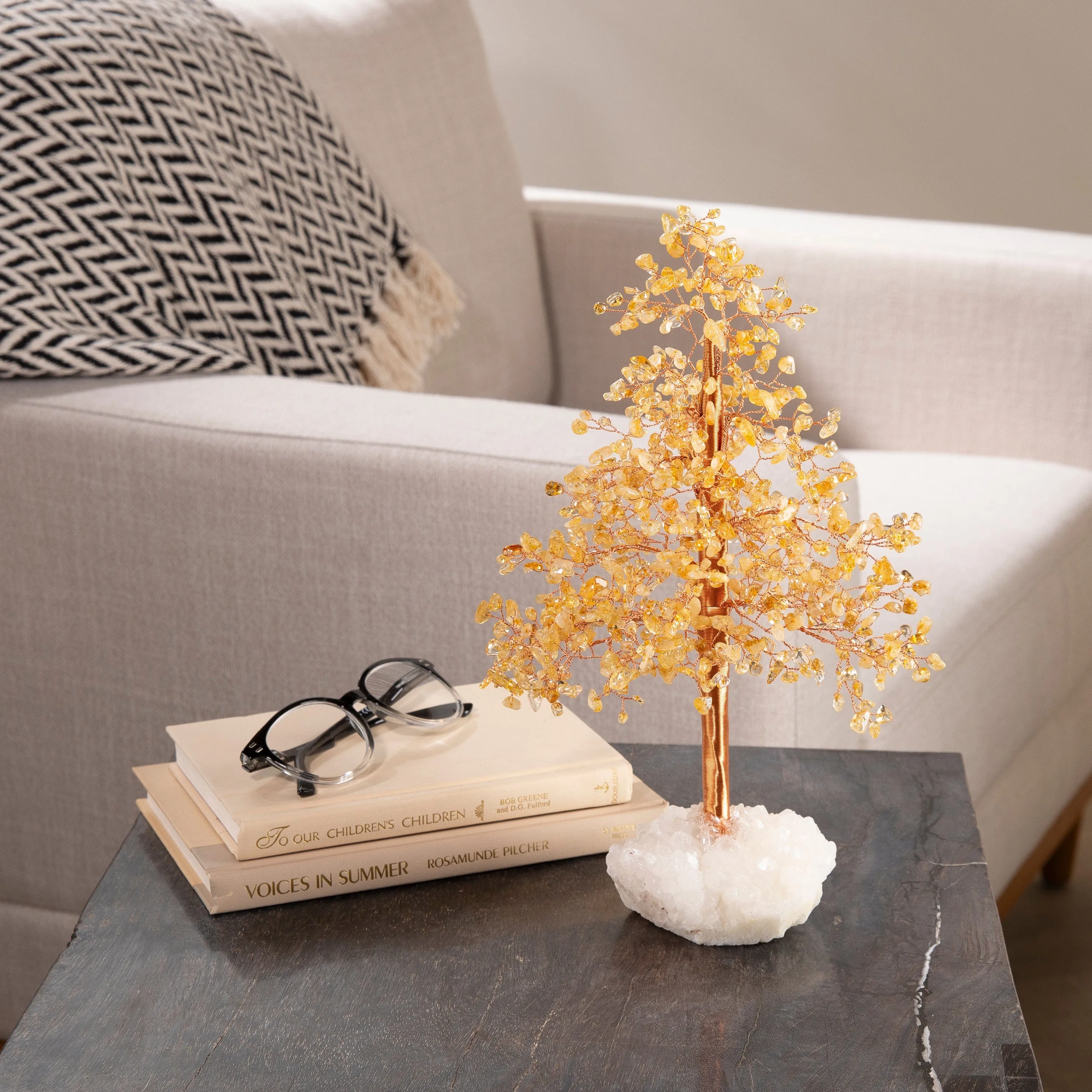 Citrine Tree of Life on Quartz Cluster Base