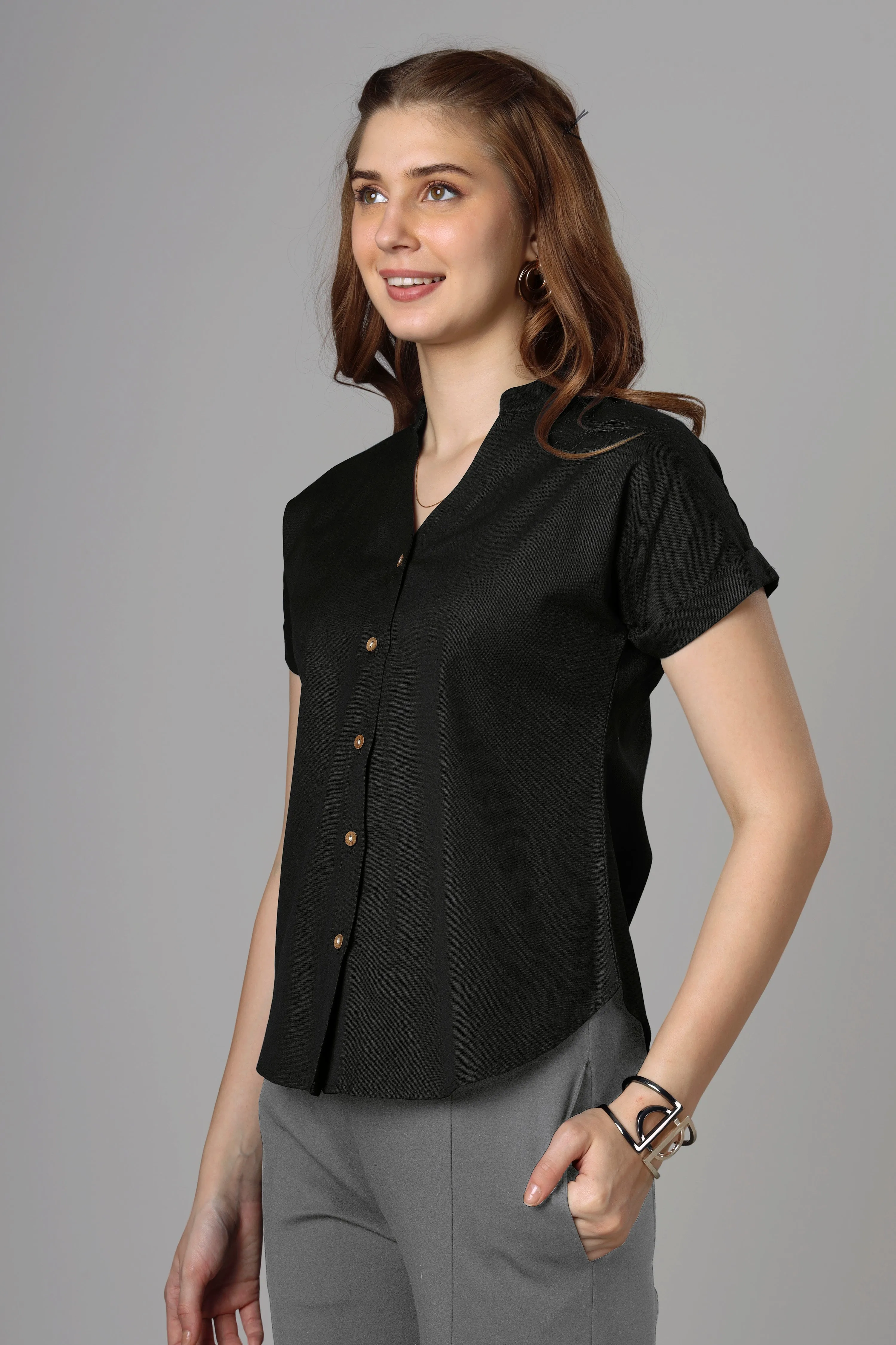 Classic Black Cotton Shirt For Women