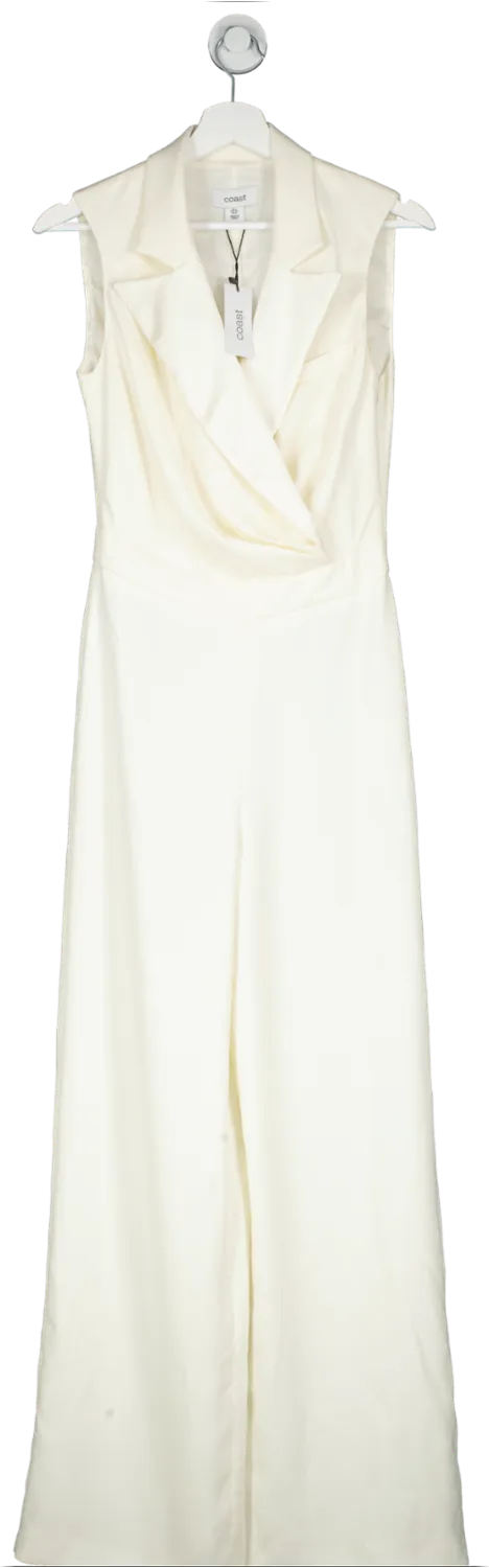 Coast White Premium Wide Leg Ruche Wrap Front Jumpsuit UK 6