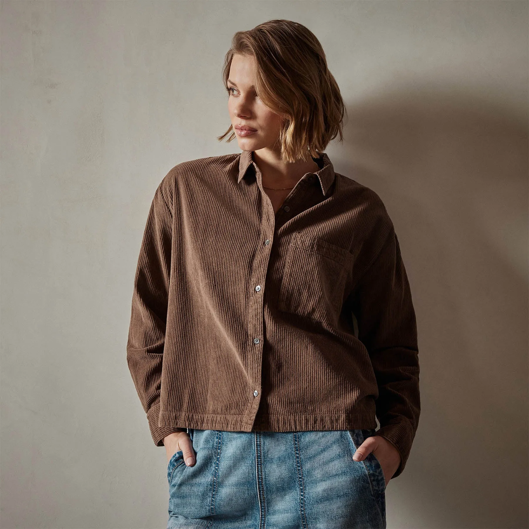 Corduroy Cropped Boxy Shirt - Fox Pigment