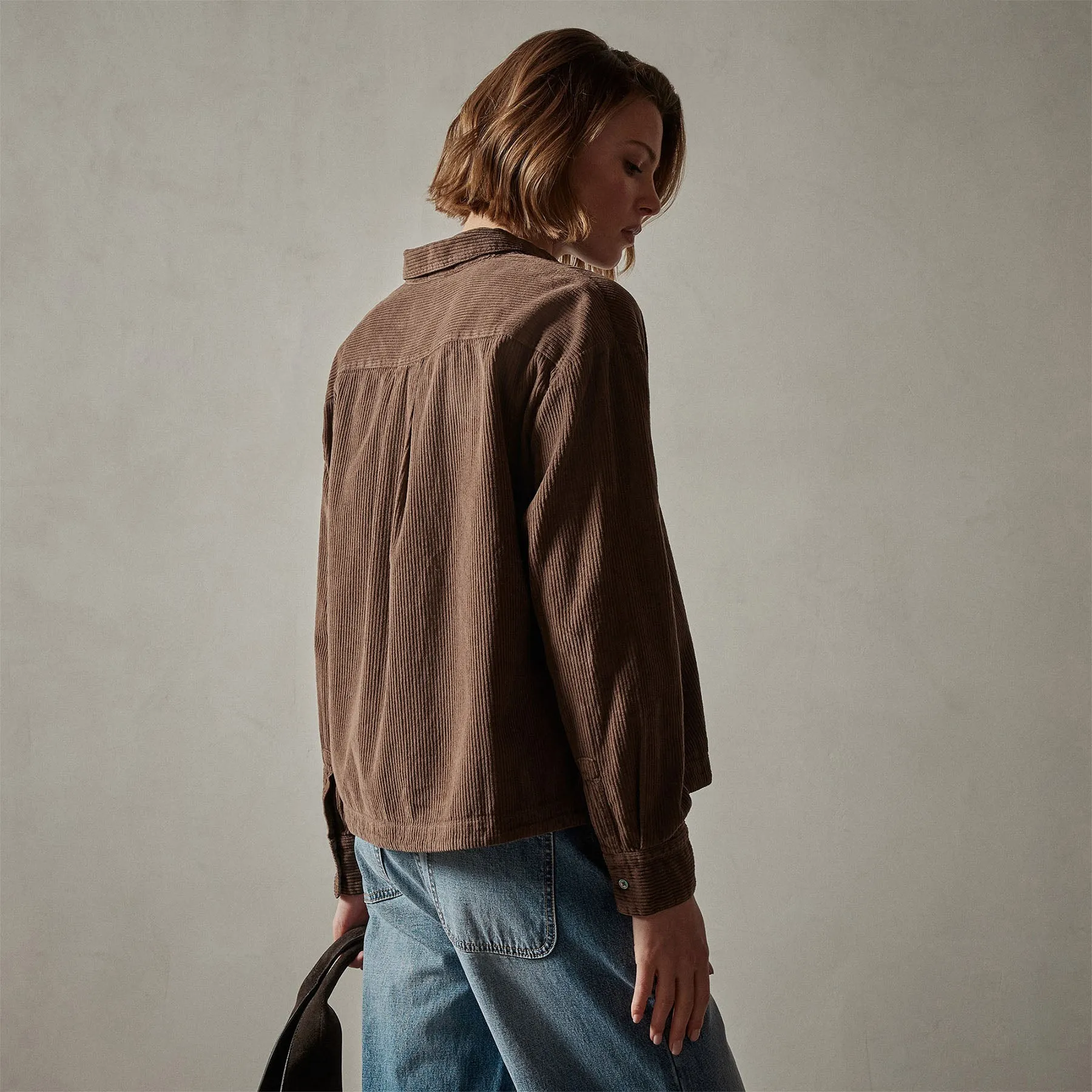 Corduroy Cropped Boxy Shirt - Fox Pigment