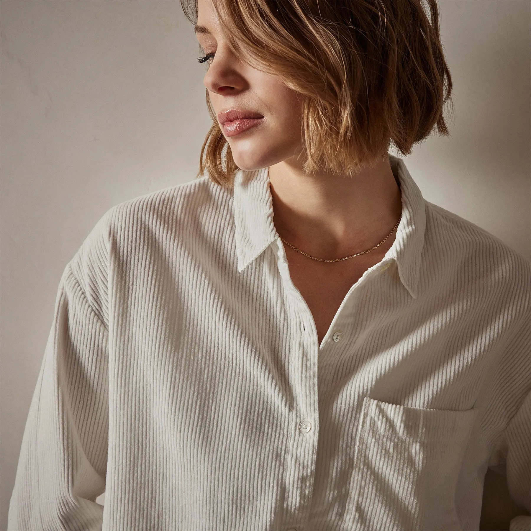 Corduroy Cropped Boxy Shirt - Ivory Pigment