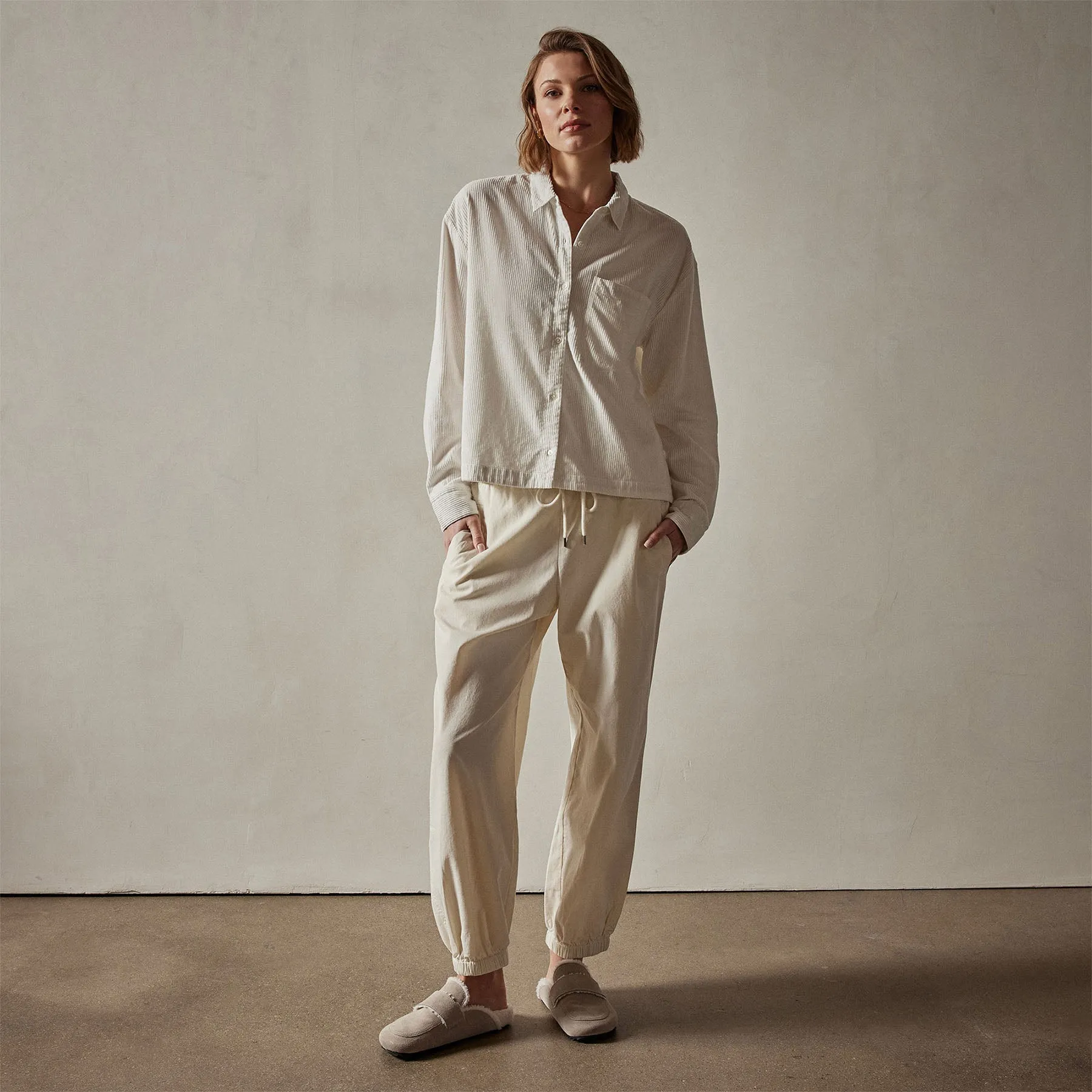 Corduroy Cropped Boxy Shirt - Ivory Pigment