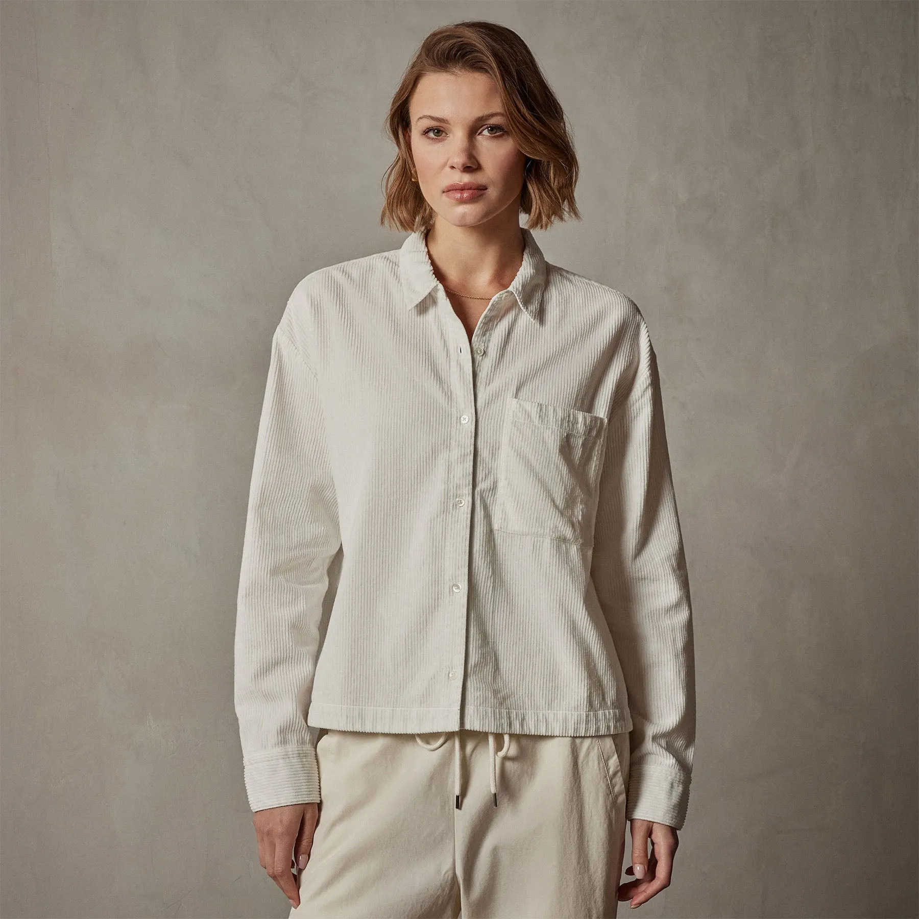 Corduroy Cropped Boxy Shirt - Ivory Pigment