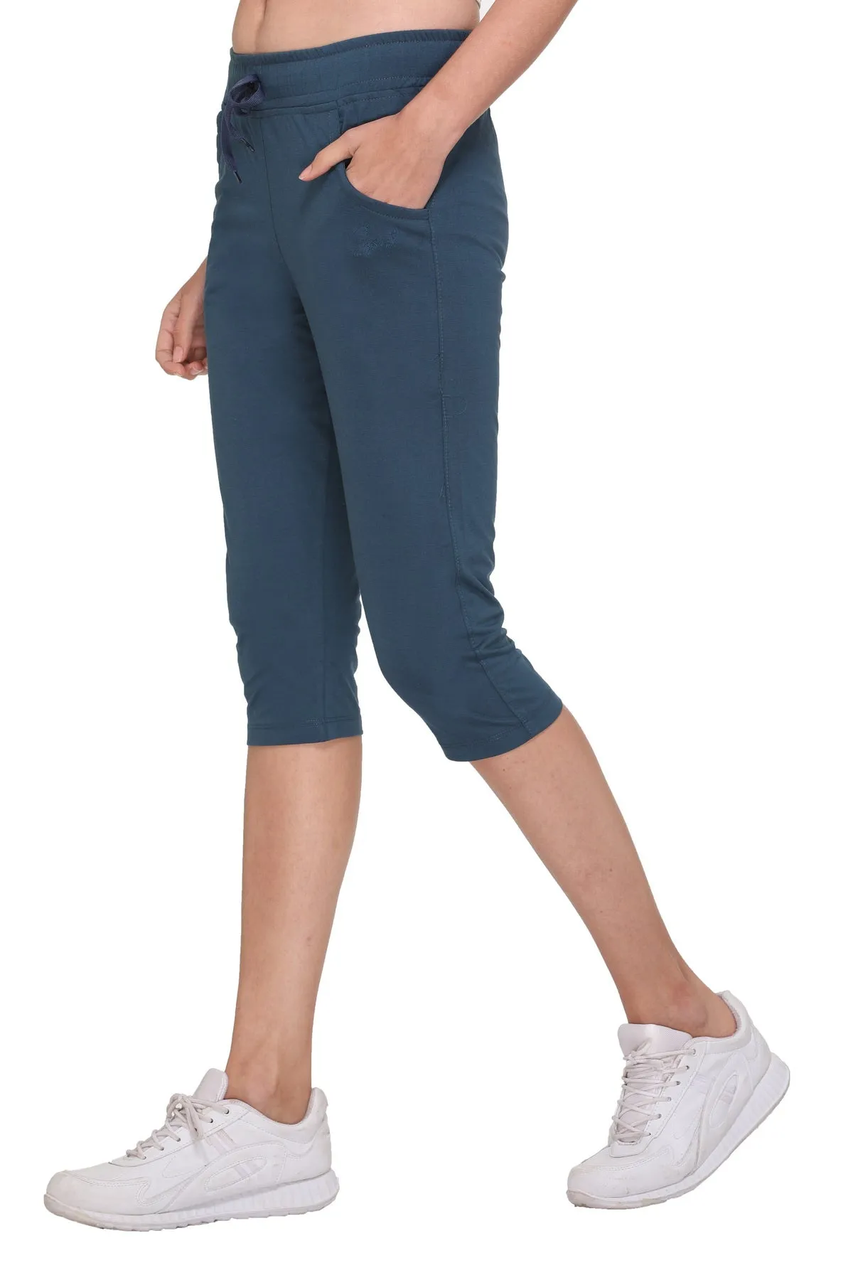 Cotton Capris For Women - Half Pants Pack of 2 (Teal Blue & Pink)