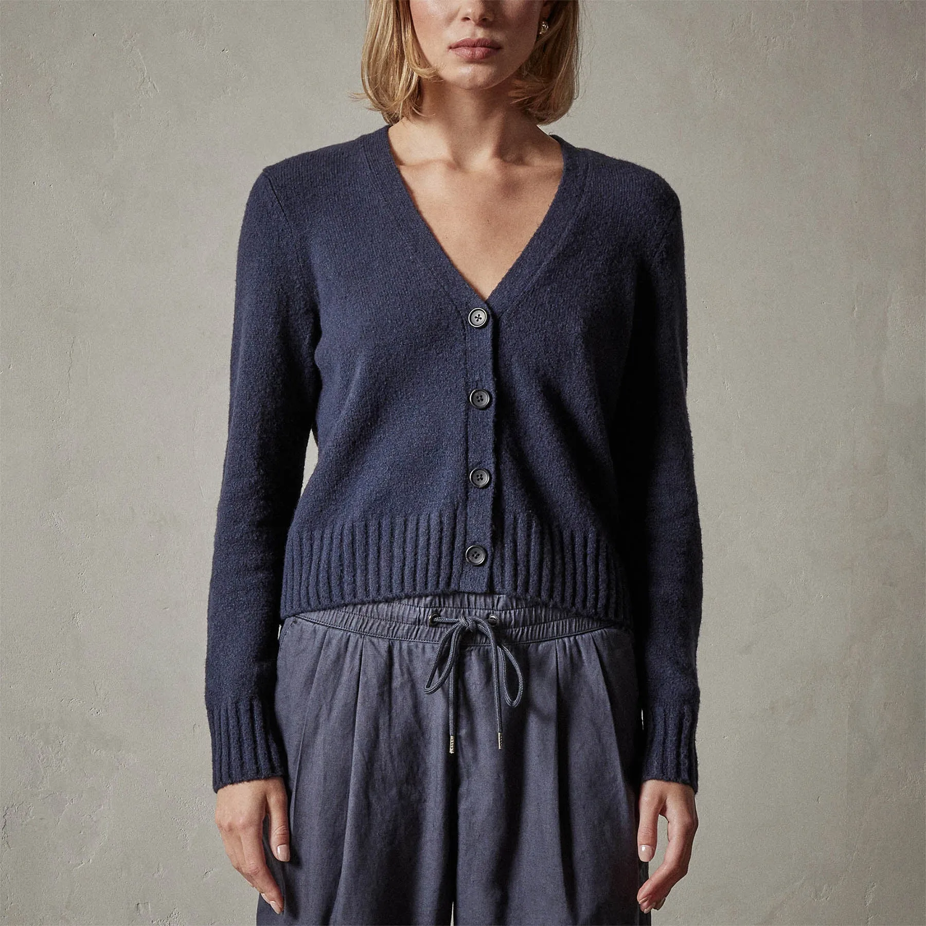 Cotton Cashmere Blend Cardigan - Navy