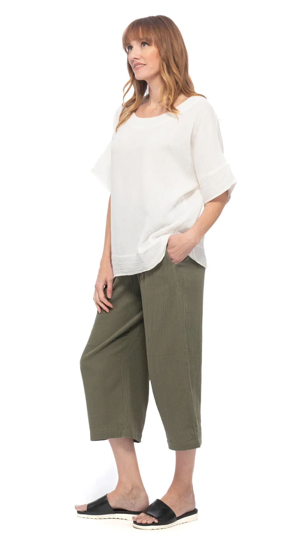 Cotton Gauze Free Spirit Top - agave, pearl, khaki