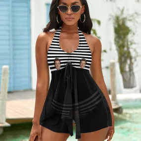 Custom Face Boyfriend Women's Strappy Neck Dress Swimsuit - Stripe